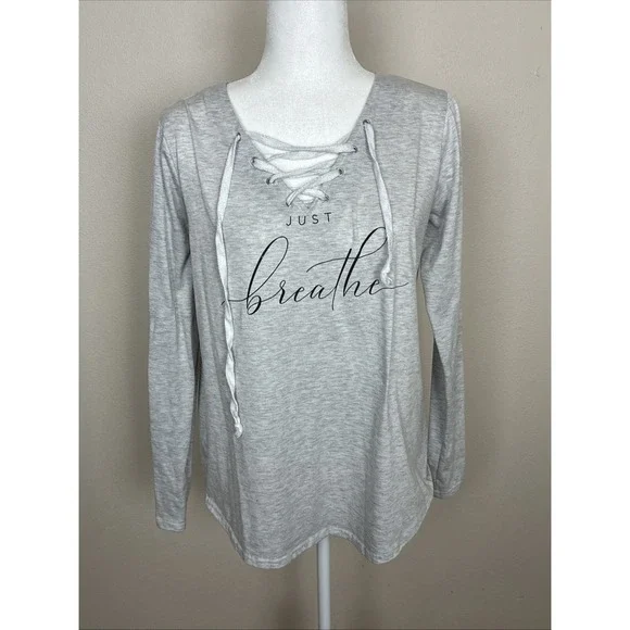 Just Breathe Front Lace Up Tee Shirt Women's Size Large - Picture 1 of 8